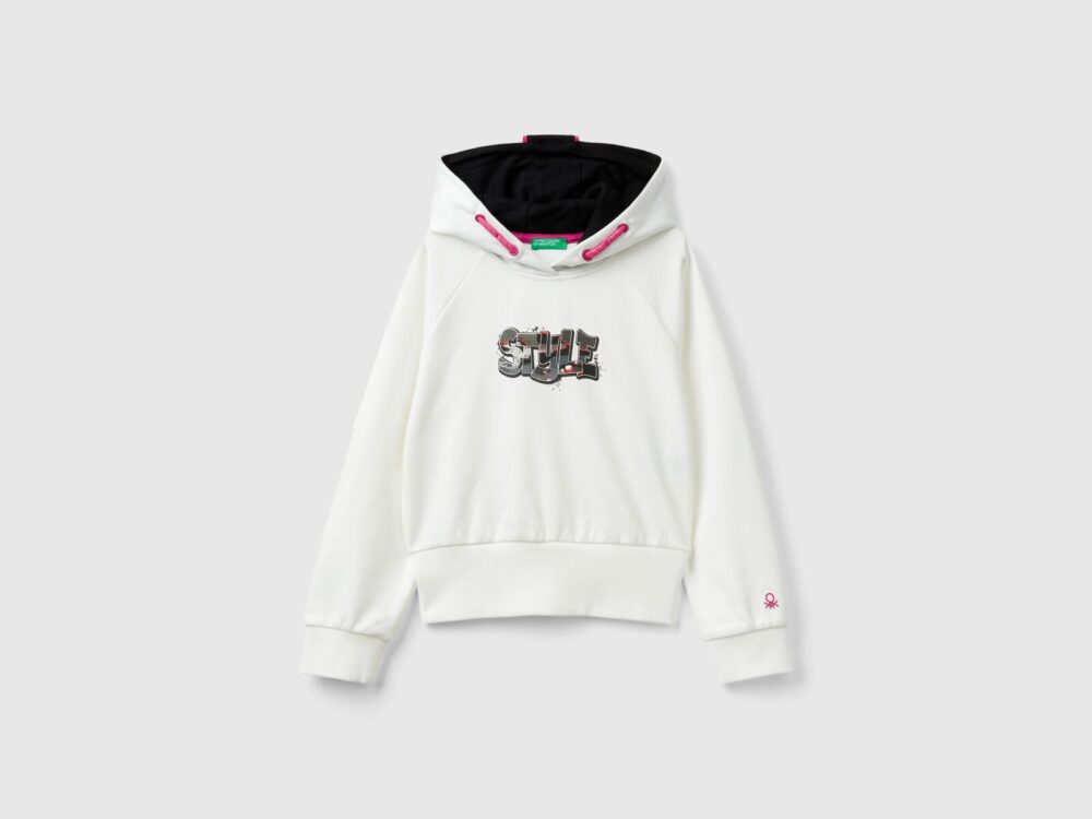 330SC203S_074-1 Benetton-Printed Sweatshirt For Kids-White-10-11 Years