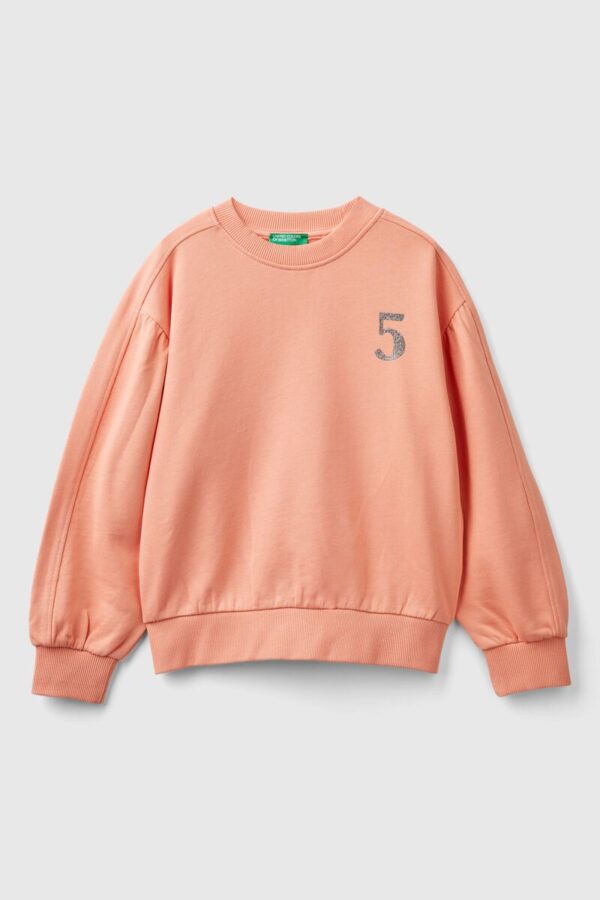 Benetton-Crew Neck Printed Sweatshirt-Peach-6-7 Years