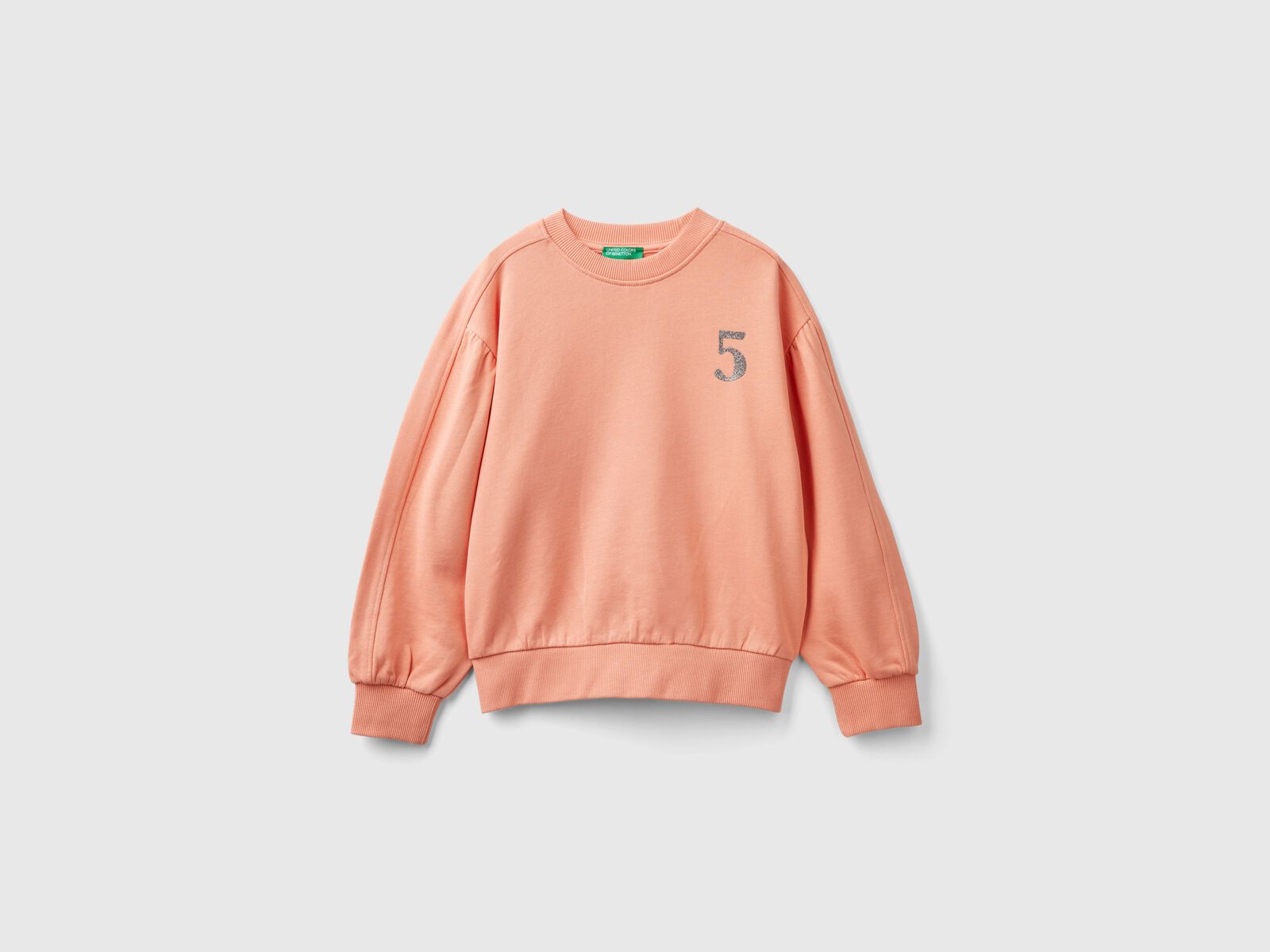 33NVC10K3_0K7-1 Benetton-Crew Neck Printed Sweatshirt-Peach-6-7 Years