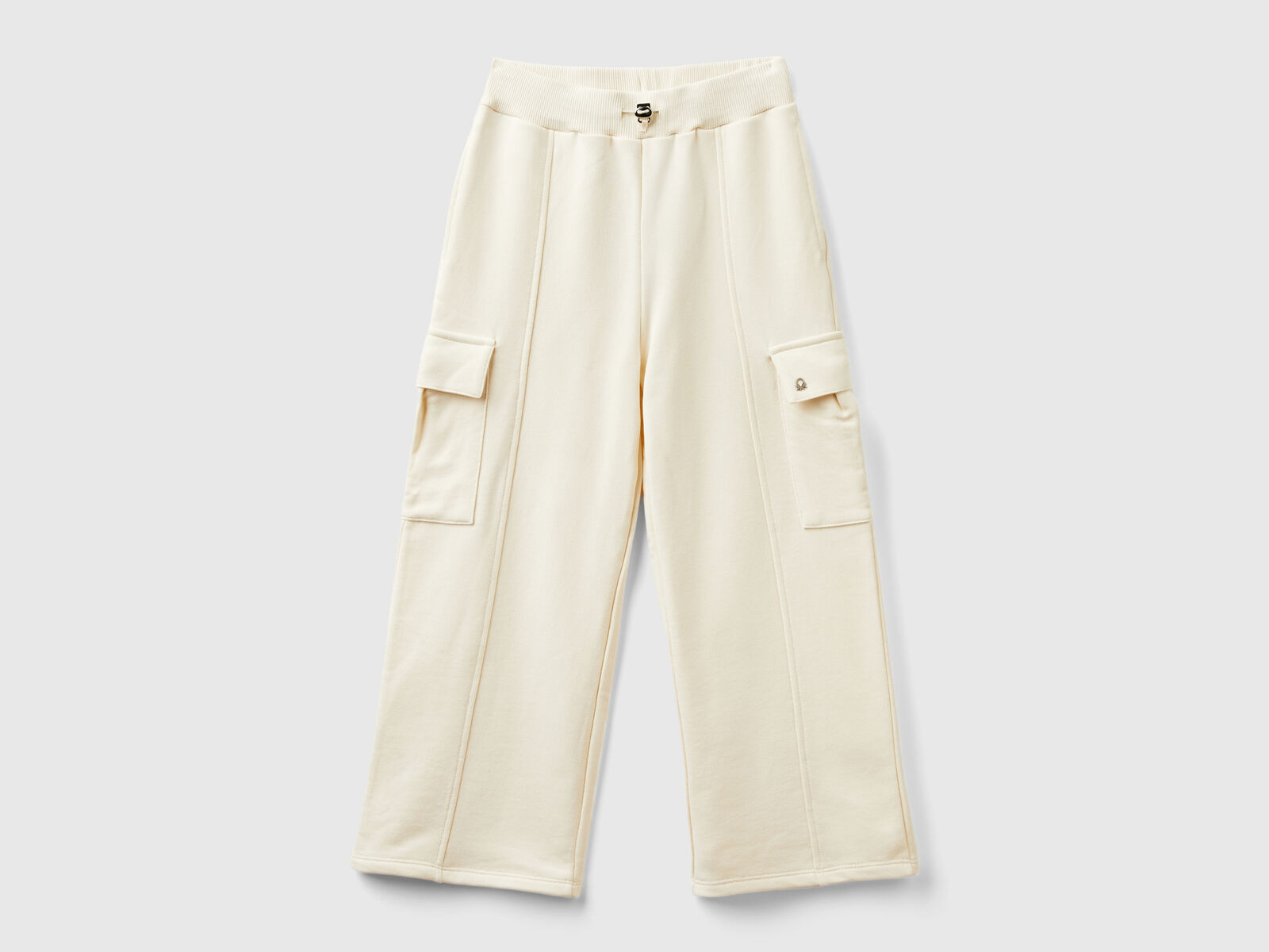 33NVCF05D_0R2-1 Benetton-Wide Fit Cargo Pants-Off-White-6-7 Years