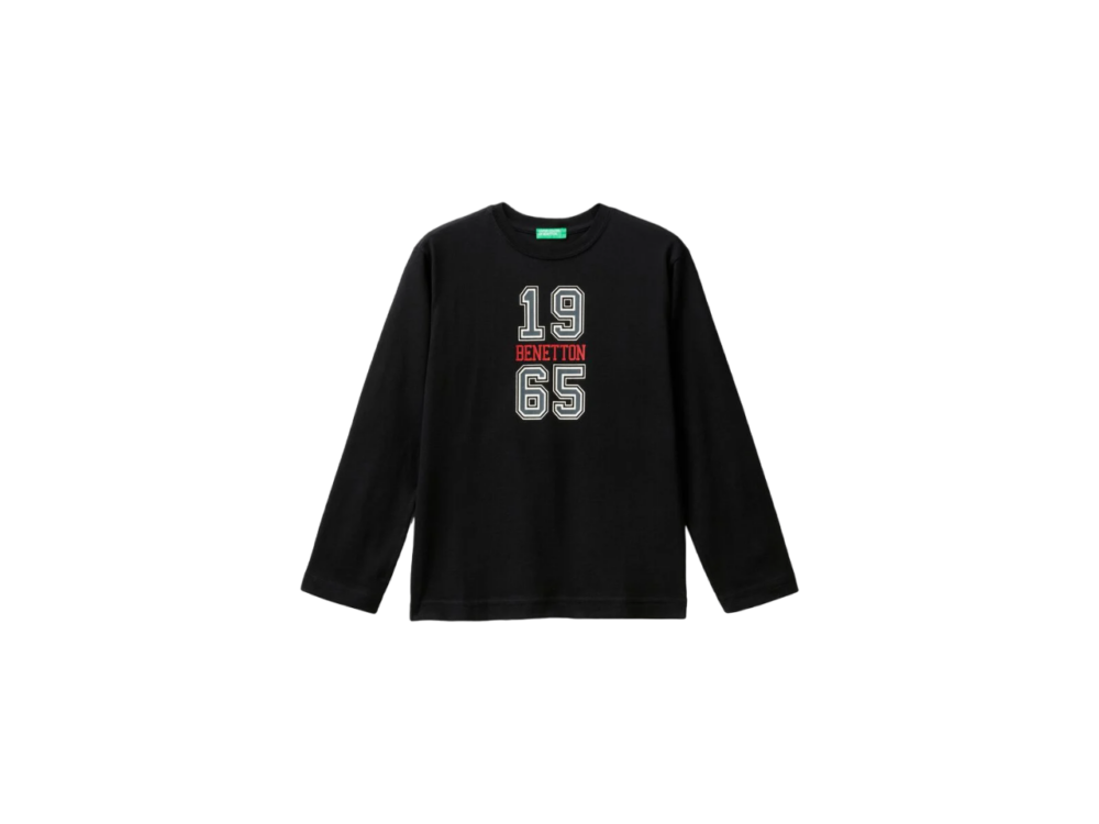 Benetton-Printed Crew Neck T-Shirt For Kids-Black-10-11 Years