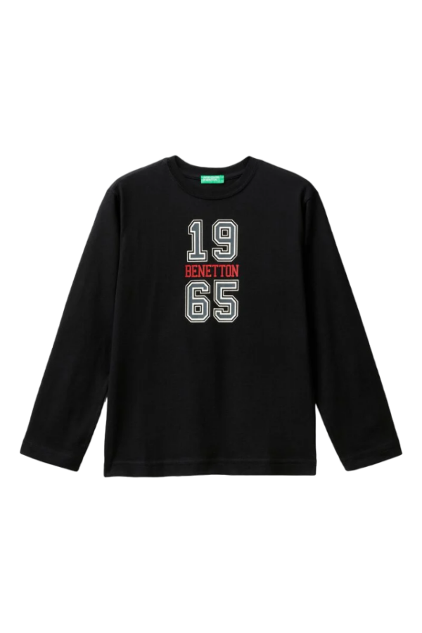 Benetton-Printed Crew Neck T-Shirt For Kids-Black-10-11 Years