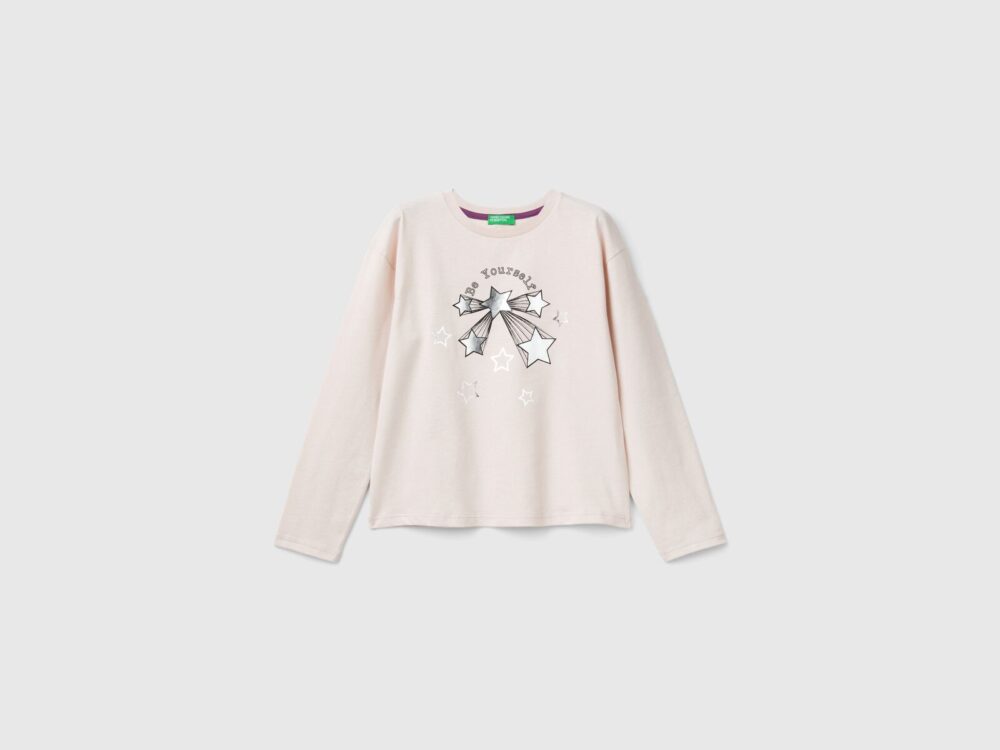 Benetton-Printed Long Sleeve Crew Neck T-Shirt-Pink-10-11 Years