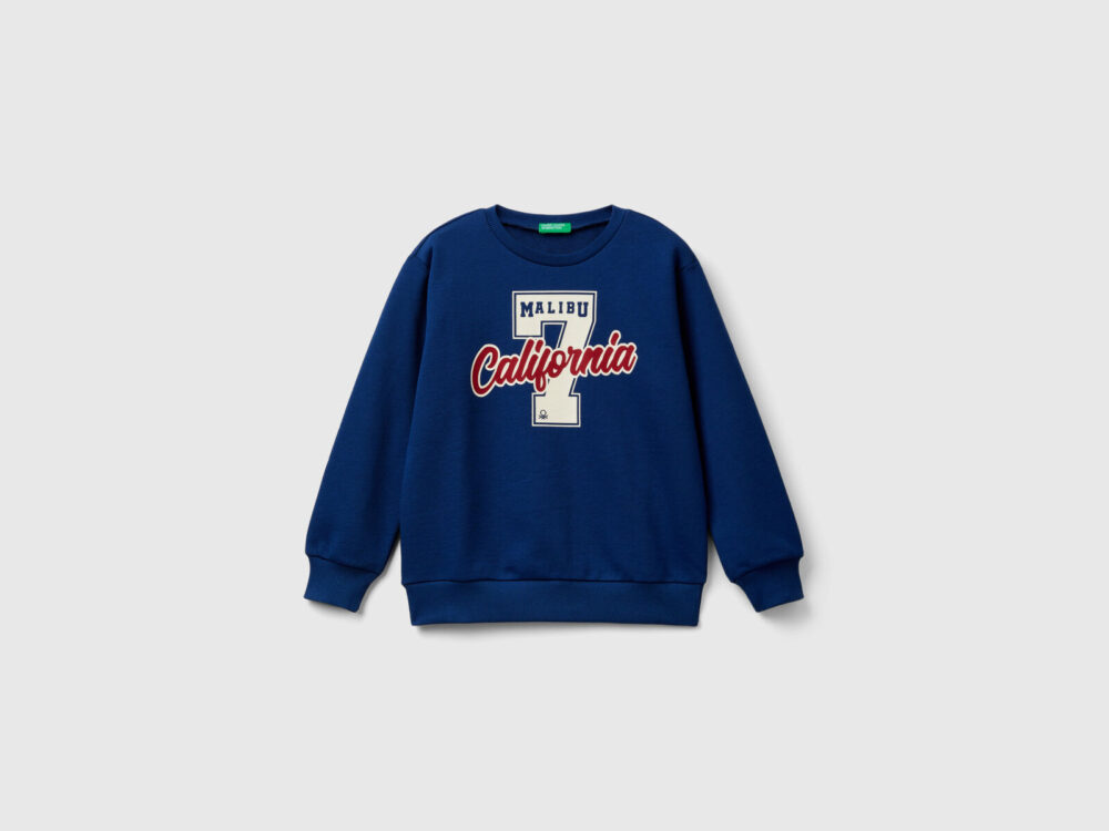 Benetton-Printed Crew Neck Sweatshirt-Navy Blue-10-11 Years