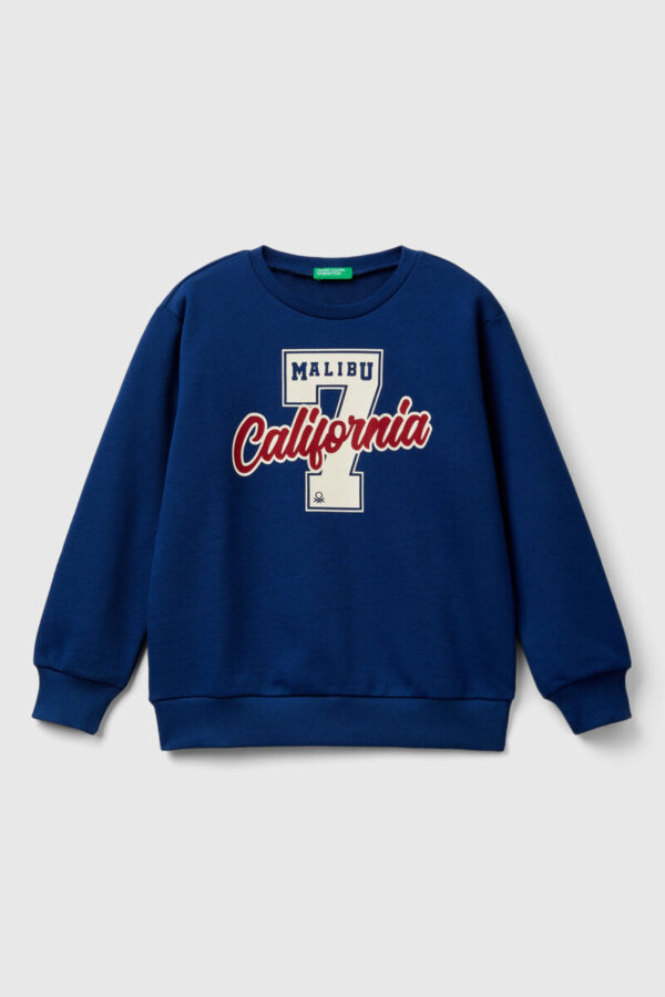 Benetton-Printed Crew Neck Sweatshirt-Navy Blue-10-11 Years