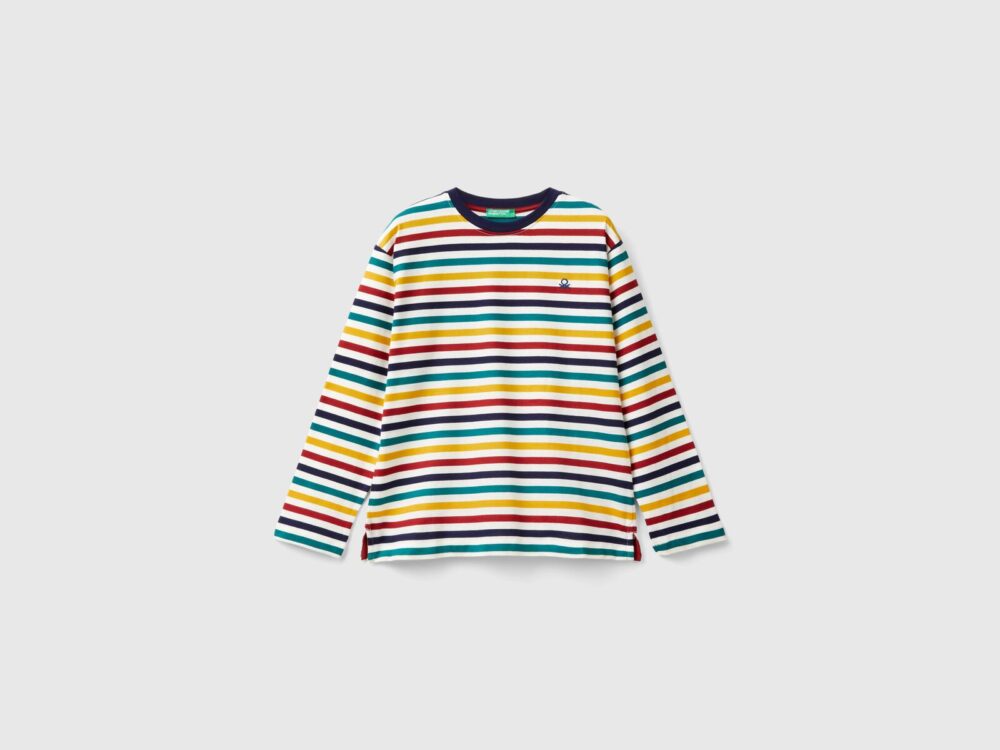3GZ3C10JW_901-1 Benetton-Striped Long Sleeve T-Shirt For Kids-Multicolour-10-11 Years