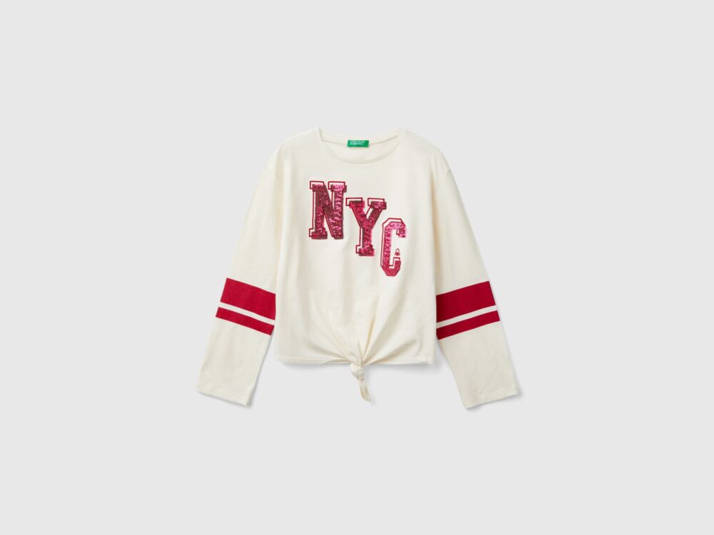 Benetton-Nyc Sequins T-Shirt-Off-White-10-11 Years