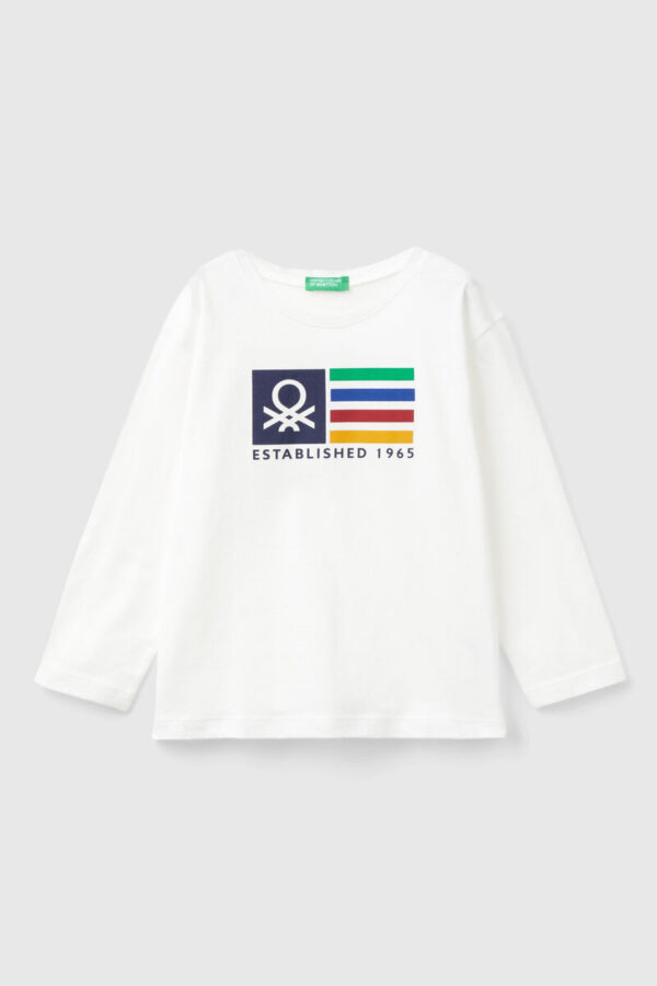 Benetton-Printed Long Sleeve T-Shirt For Kids-White-5-6 Years