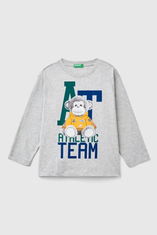Benetton-Printed Long Sleeve T-Shirt For Kids-Grey-5-6 Years
