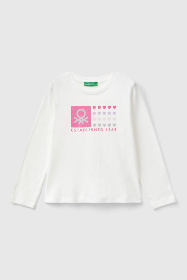Benetton-Long Sleeve Crew Neck T-Shirt-White-4-5 Years