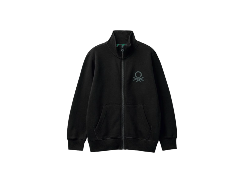 Benetton-Hight Neck Zipper Jacket-Black-7-8 Years