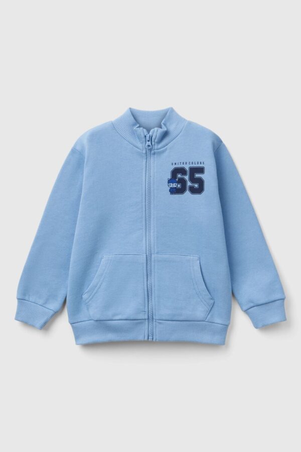 Benetton-Long Sleeve Zip Sweatshirt-Blue Sky-4-5 Years