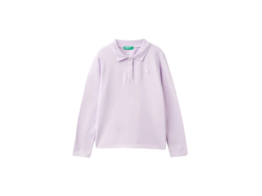 3WG9C300X_054-1-Photoroom Benetton-Long Sleeve Polo Shirt-Lilac-10-11 Years