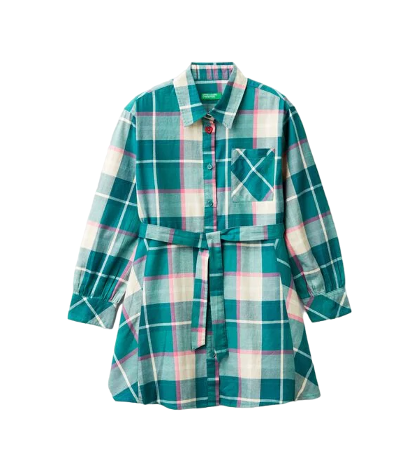 Benetton-Tartan Midi Dress-Multicolour-10-11 Years