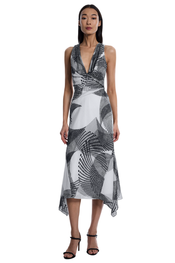 BCBGMAXAZARIA-Printed Cowl Halter Dress-Black / White-38