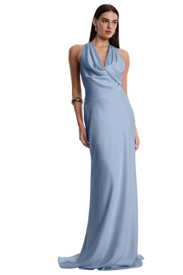 BCBGMAXAZARIA-Cowl Neck Halter Gown-Blue Sky-38
