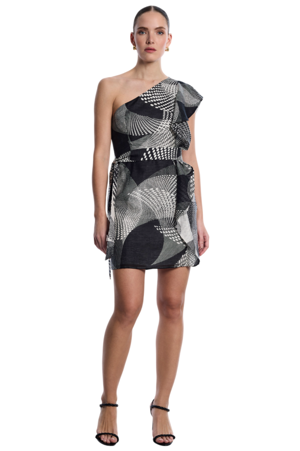 BCBGMAXAZARIA-One Shoulder Flounce Mini-Black / White-38