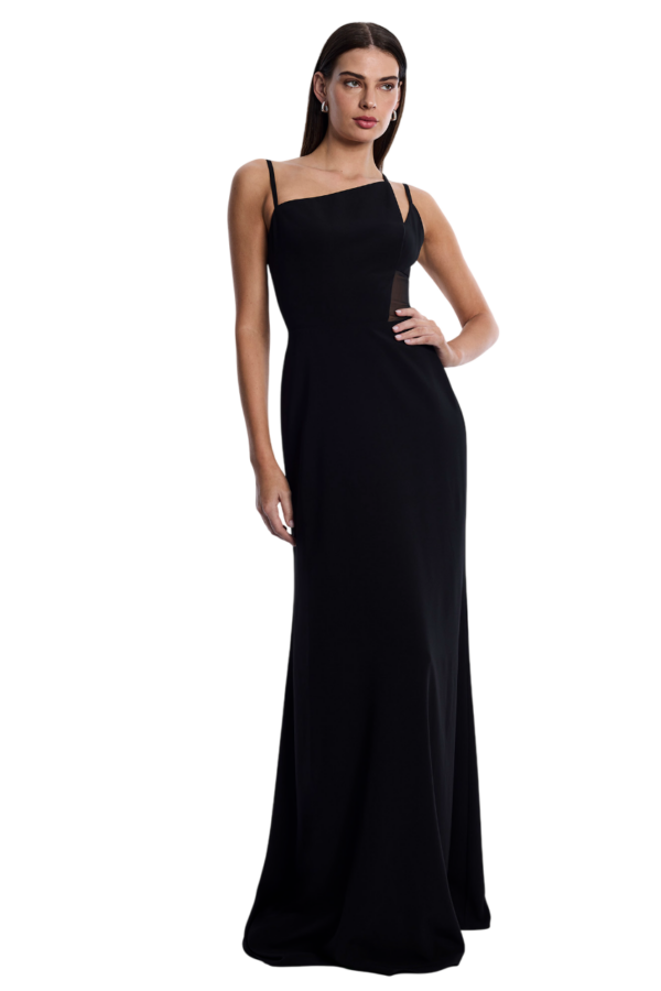 BCBGMAXAZARIA-Asymmetrical Sheer Panel Gown-Black-38