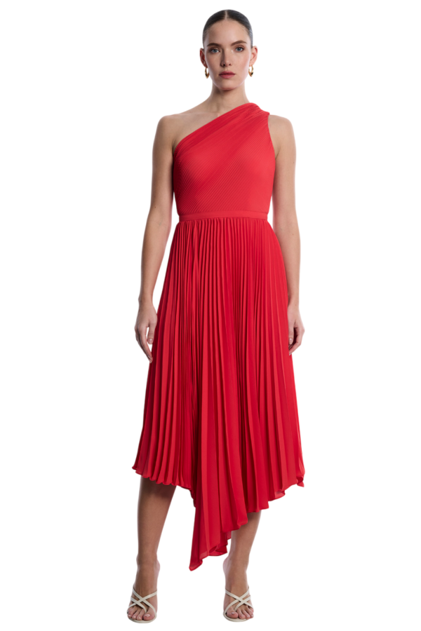 BCBGMAXAZARIA-One Shoulder Pleated Dress-Red-38