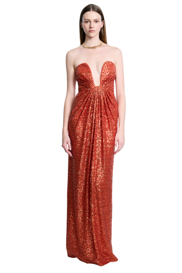 BCBGMAXAZARIA-Plunging  U Neckline  Gown-Orange-38