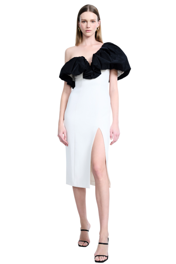 BCBGMAXAZARIA-Tea Length Dress With Puff-Black / White-38