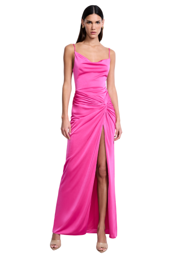 BCBGMAXAZARIA-Cowl Draped Gown With Twist-Fuchsia-38