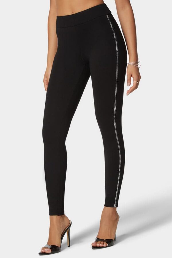 Bebe-High Waist Rhinestone Detail Pdr Legging-Black-XS
