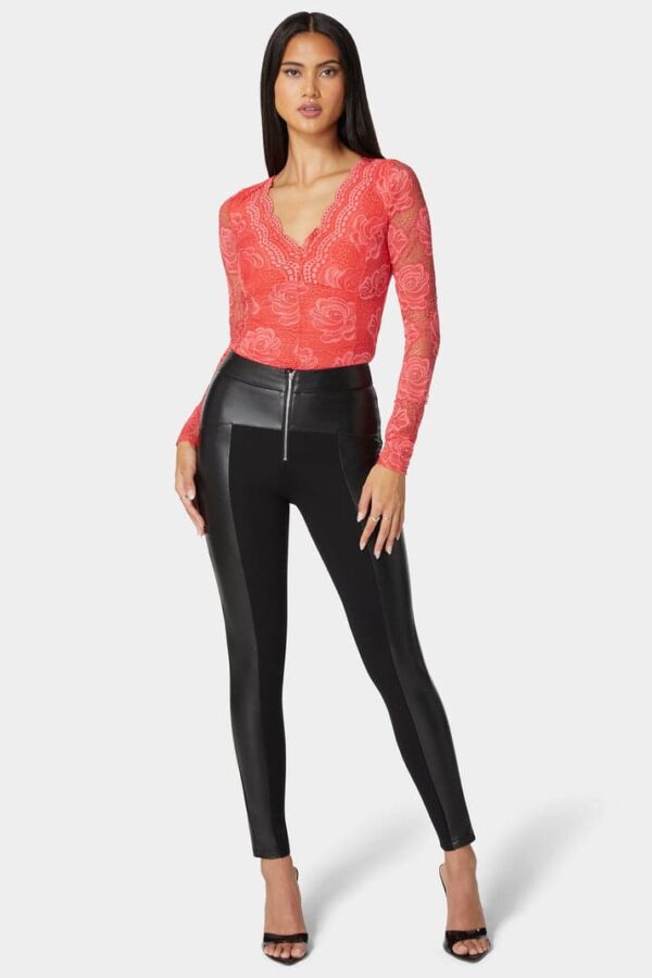 Bebe-High Waist Vegan Leather Combo Pdr Legging-Black-XS