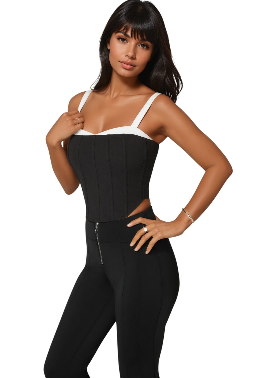7SKT0426BEBWMXS-194 Bebe-Corset Knit Top-Black / White-XS