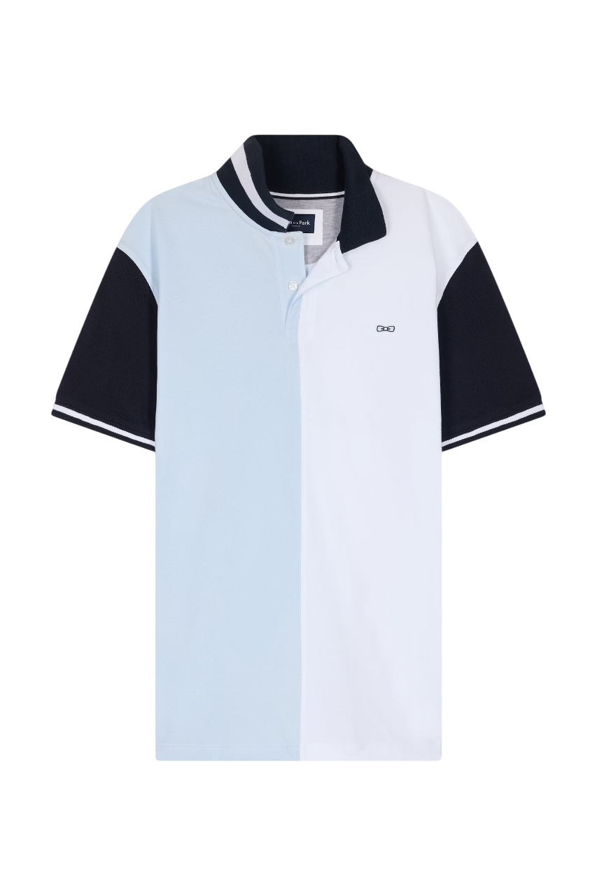 E25-MAIPC0040-BLC25-b-hd-face-Photoroom Eden Park-Relaxed-Fit Two-Tone Short-Sleeved Cotton Polo Shirt-Blue Sky-XL
