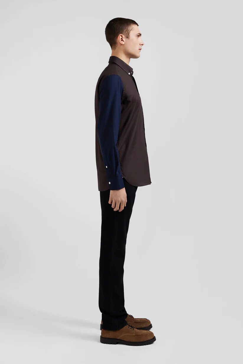 H24-CHECL0033-MAF1-2 Eden Park-Regular fit cotton oxford shirt with circled embroidery-Brown-S