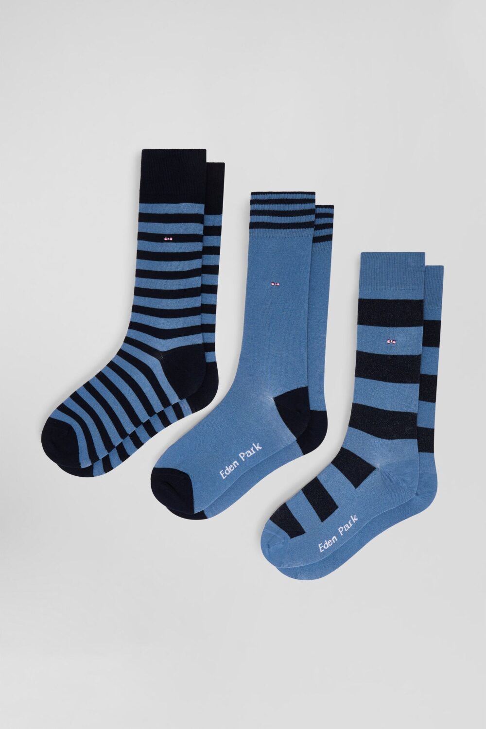 Eden Park-Pack Of 3 Pairs Of Brown Circle Socks In Stretch Cotton-Blue-39-42