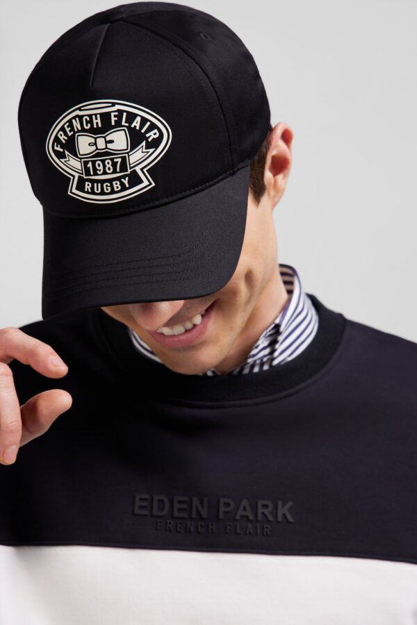 Eden Park-Cotton Cap With Ecru Embroidery-Black-One Size