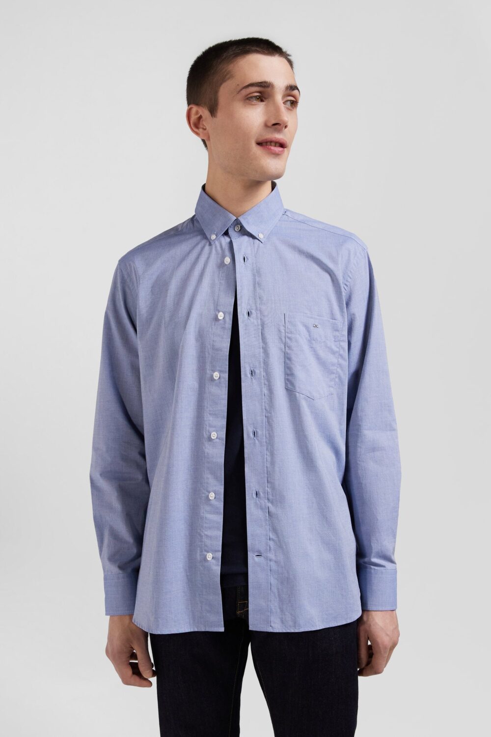 Eden Park-Regular Fit Cotton Shirt With Printed Elbow Patches-Blue Sky-S
