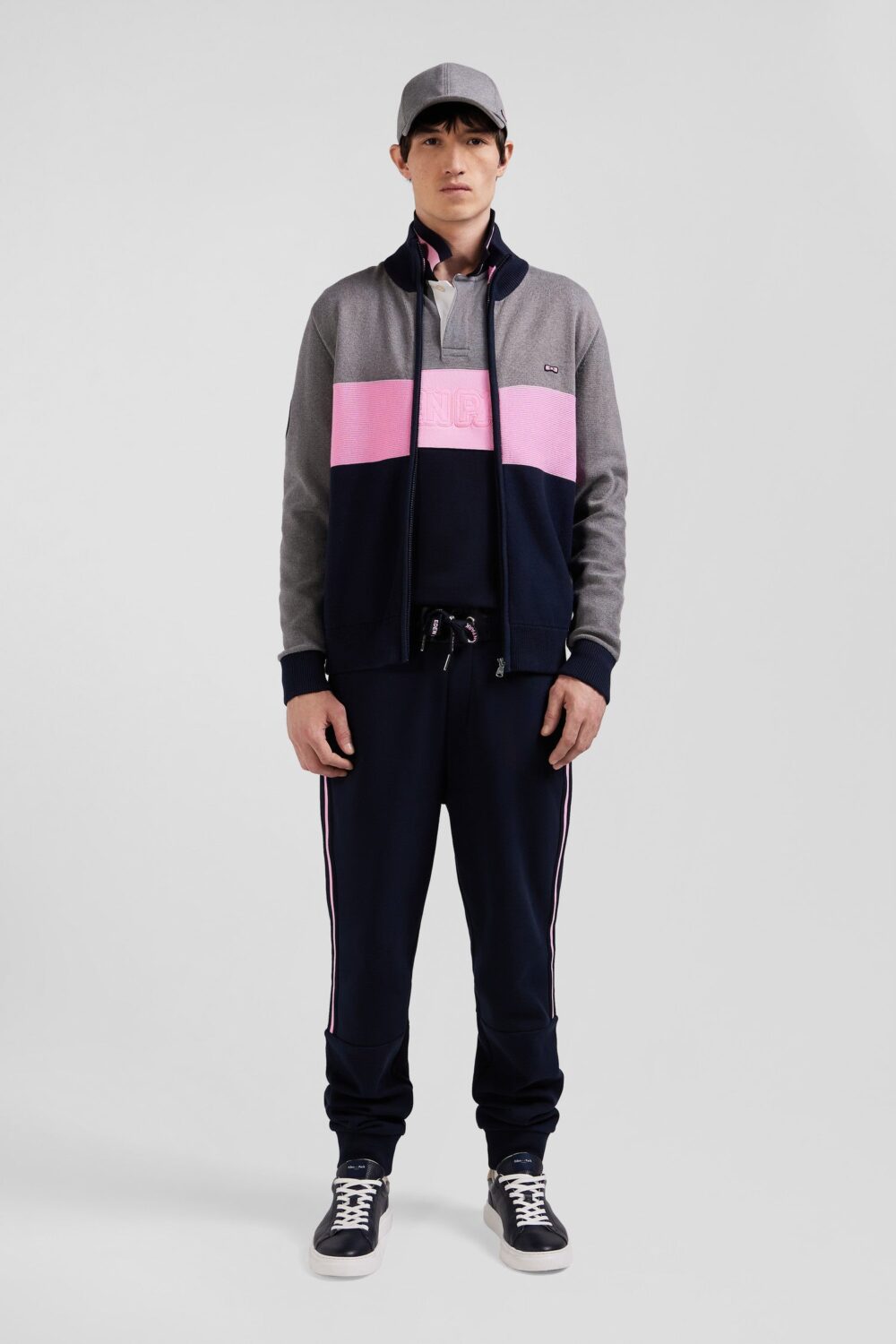 H24MAICA0015_GRM-1 Eden Park-Regular Fit Zipped Cardigan With Rubber Badge And Tricolor-Multicolour-XL