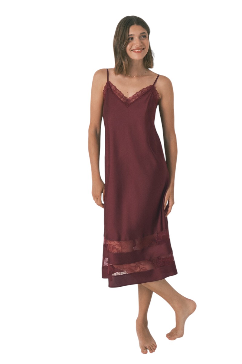 107 Women Secret-Long wine lace nightgown-red-XXL