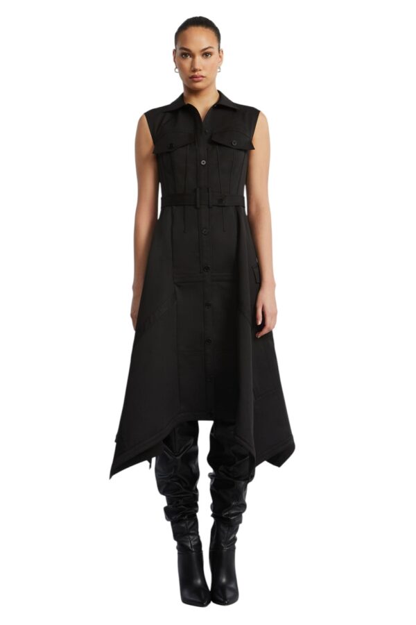 BCBGMAXAZARIA-Scarf Hem Taffeta Twill Dress-Black-XS