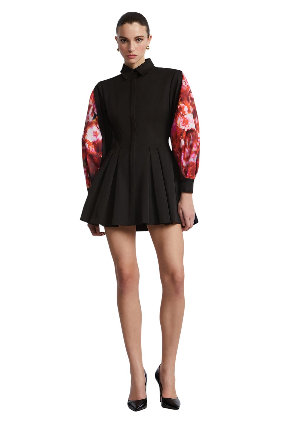 7911480309752-1 BCBGMAXAZARIA-Taffeta Twill Printed Dress-Black-2