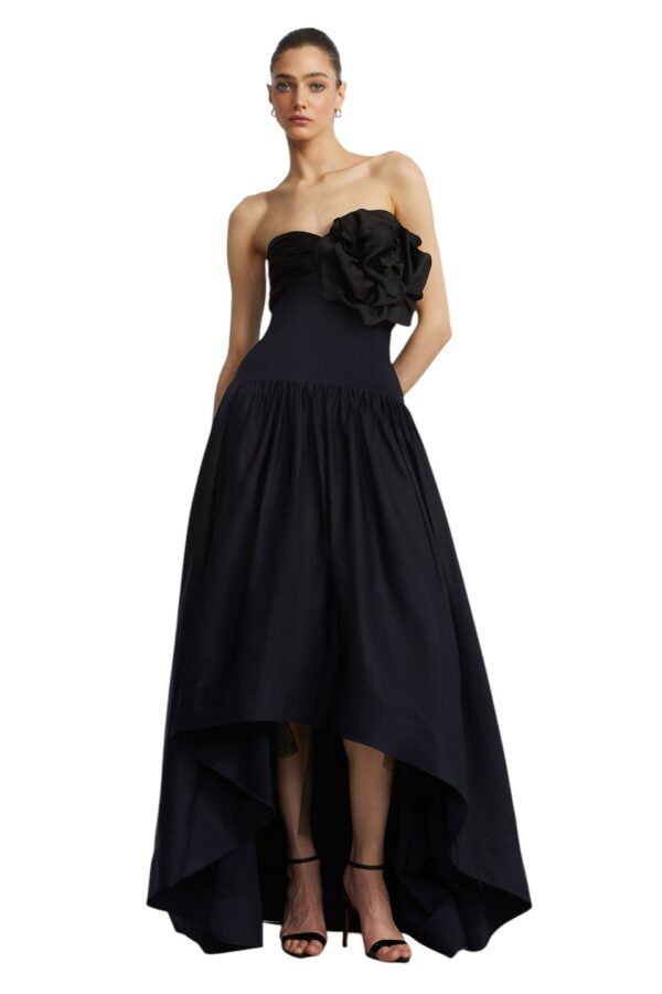 BCBGMAXAZARIA-HIGH LOW GOWN WITH FLOWER-Black-2