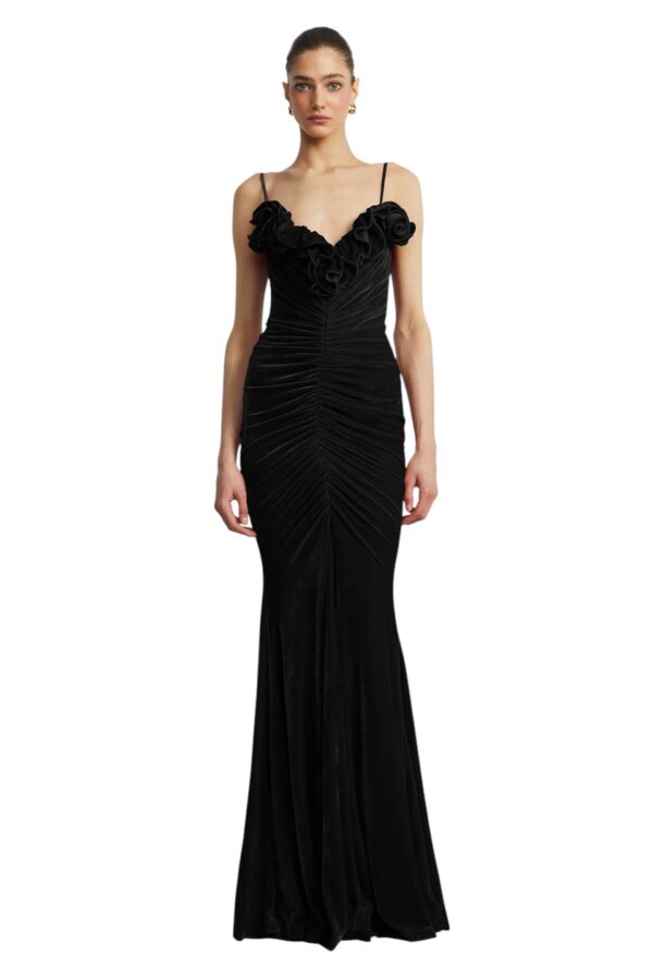 BCBGMAXAZARIA-Ruffle Velvet Gown-Black-2