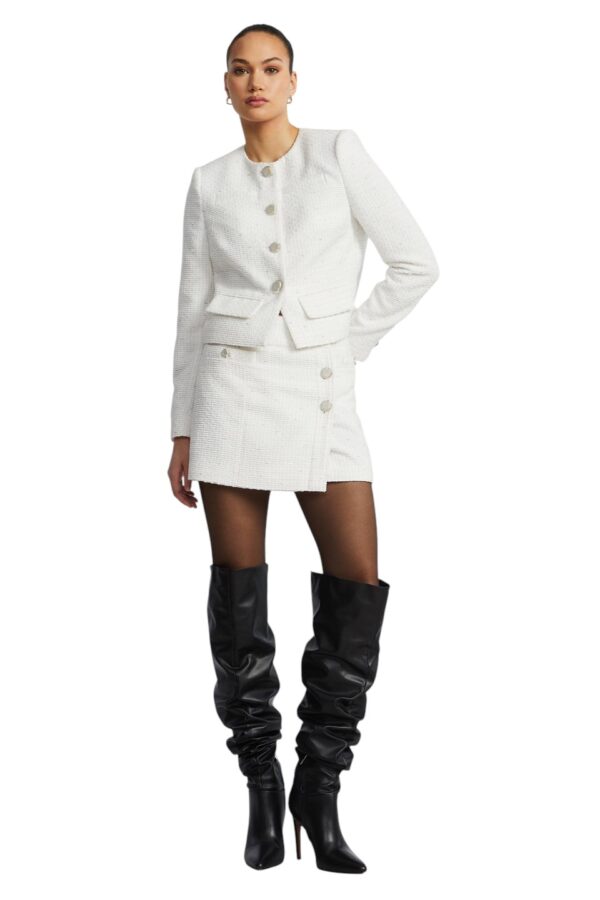 BCBGMAXAZARIA-Tweed Wrap Short  Skirt-White-2