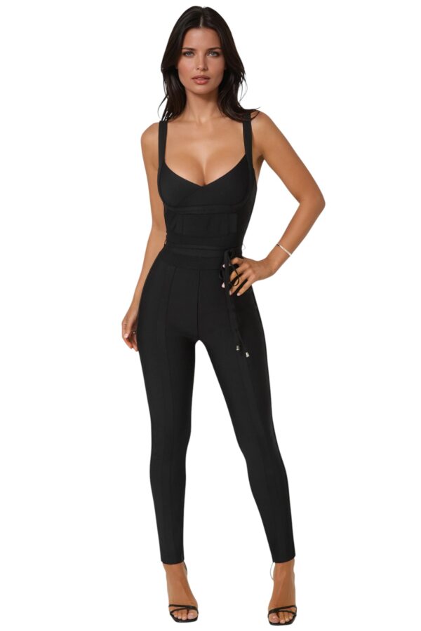 Bebe-Bandage Knit Sleeveless Catsuit-Black-XS