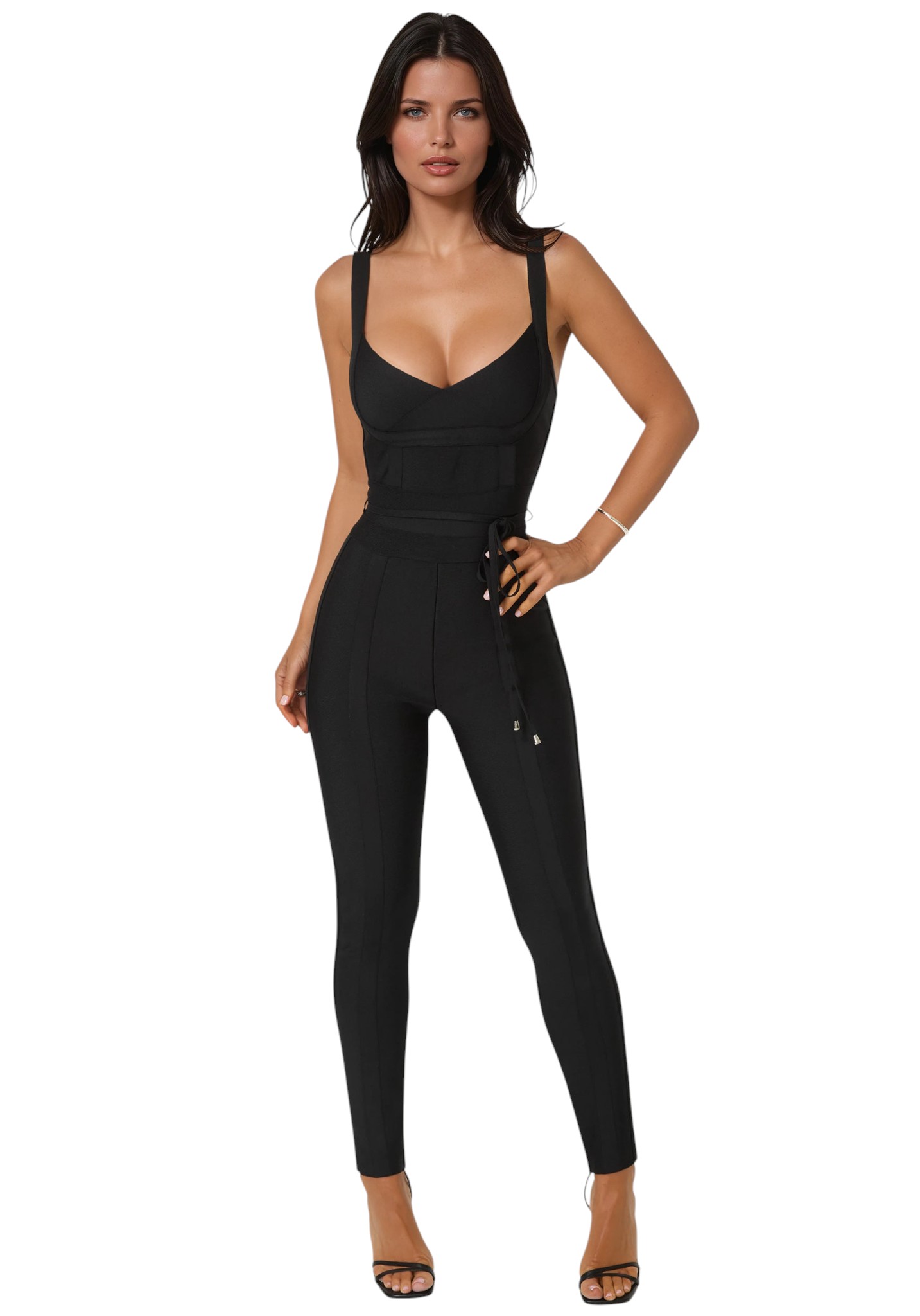 16 Bebe-Bandage Knit Sleeveless Catsuit-Black-XS