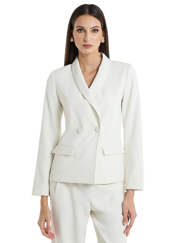 BCBGMAXAZARIA-Double Breasted Shawl Collar Blazer For Women-White-XL