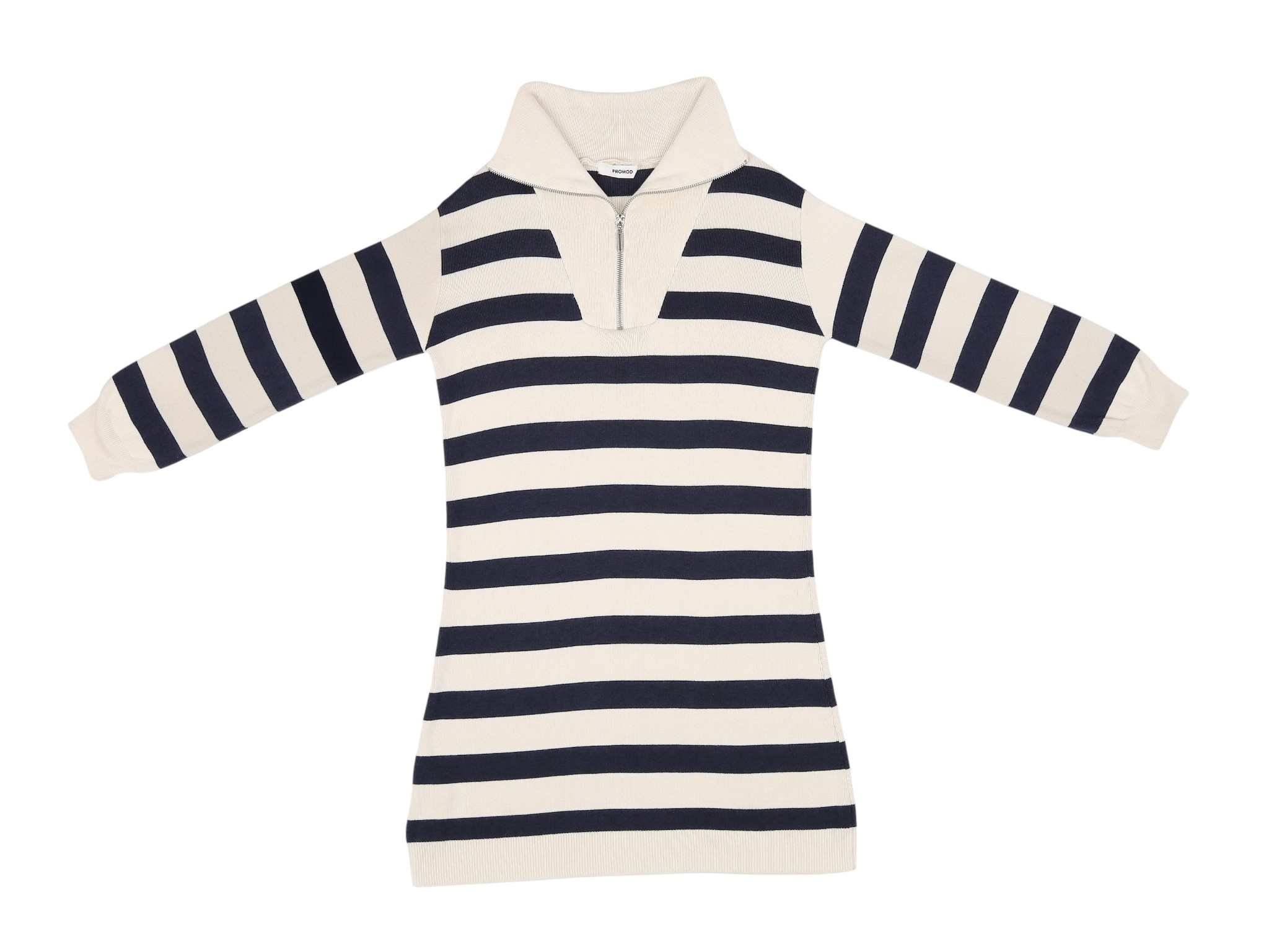 1320118210120121 Promod-Women's Striped Quarter-Zip Knit Tunic Sweater - Navy & Cream-Multicolour-20