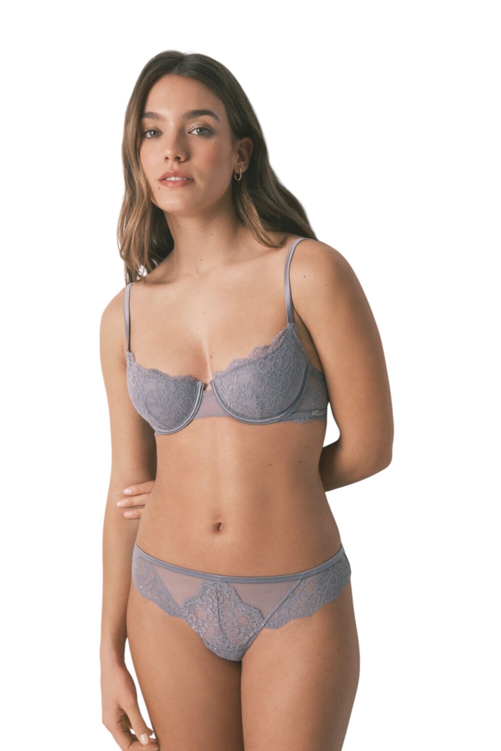 Women Secret-shimmer lace string thong-Grey-XS
