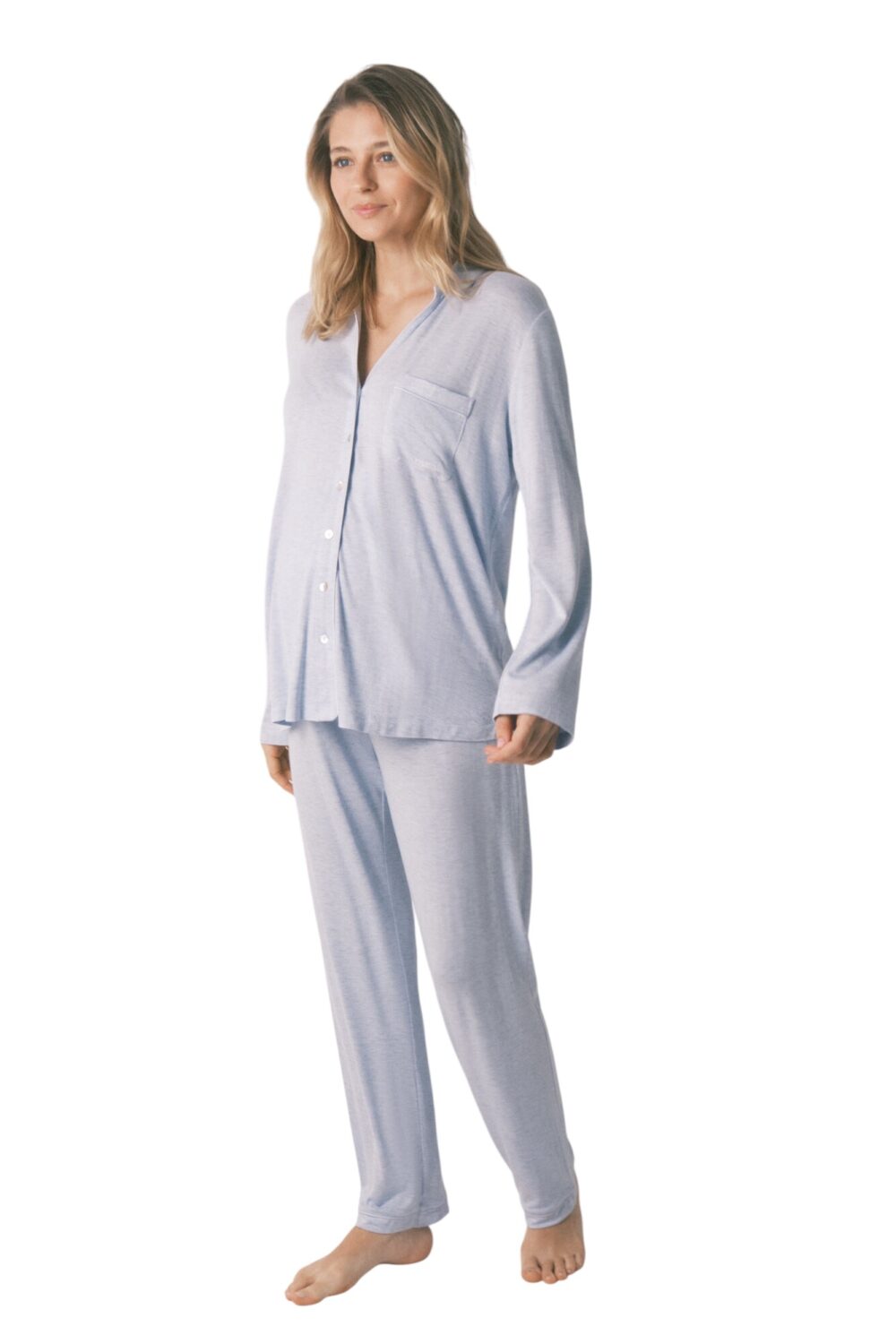 187 Women Secret-super soft maternity classic long pyjamas-Blue-XXL