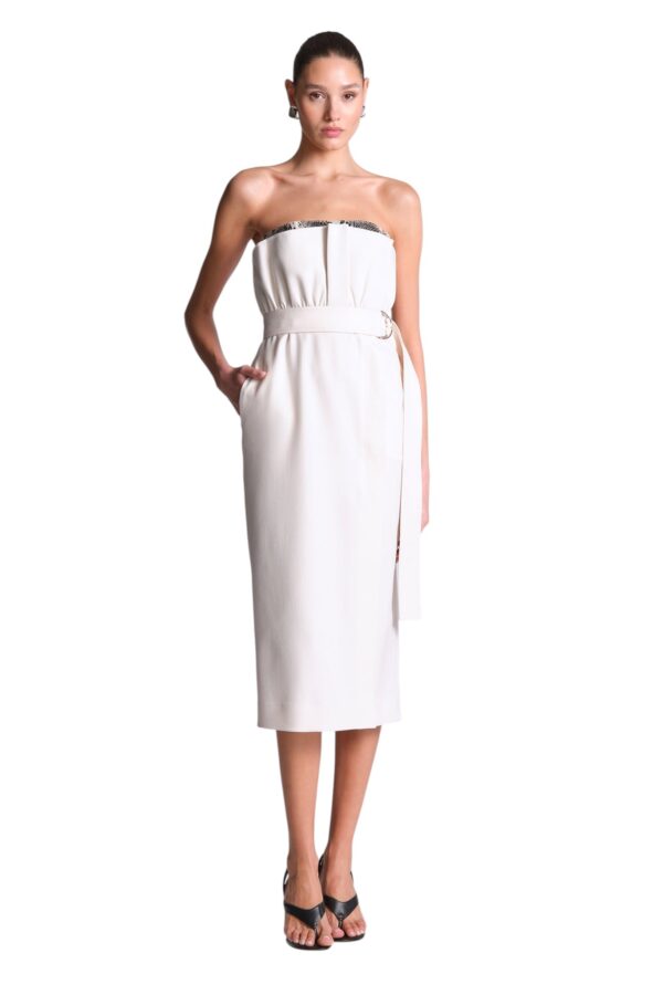 BCBGMAXAZARIA-Kate Dress Strapless wrap midi in structured textured fabric-White-8