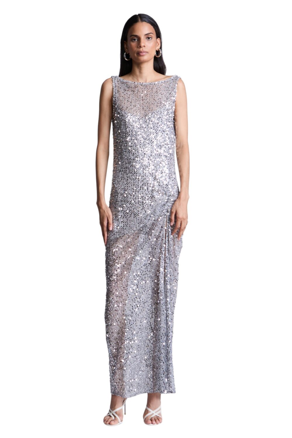 BCBGMAXAZARIA-Lorraine Gown Silver sequin crafted with a fluid light-catching finish that glimmers-Silver-8