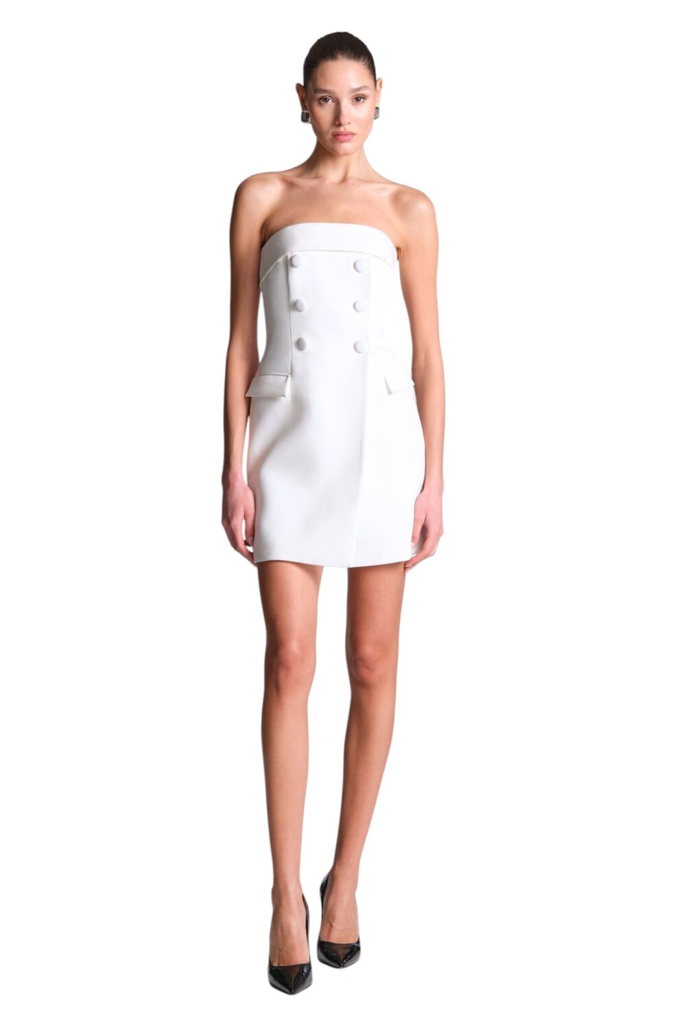 BCBGMAXAZARIA-Carmen Dress Strapless white mini dress with sharp blazer-inspired structure-White-8